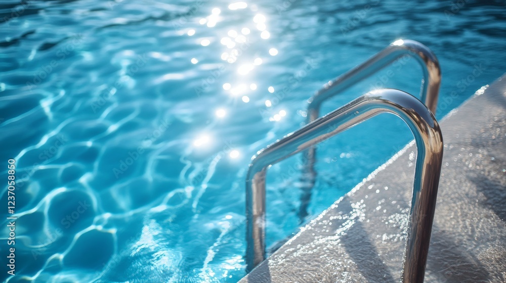 A close-up view of a shimmering swimming pool with sunlit reflections, inviting relaxation and leisure in a perfect outdoor setting. A close-up view of a shimmering swimming pool with sunlit reflections, inviting relaxation and leisure in a perfect outdoor setting.