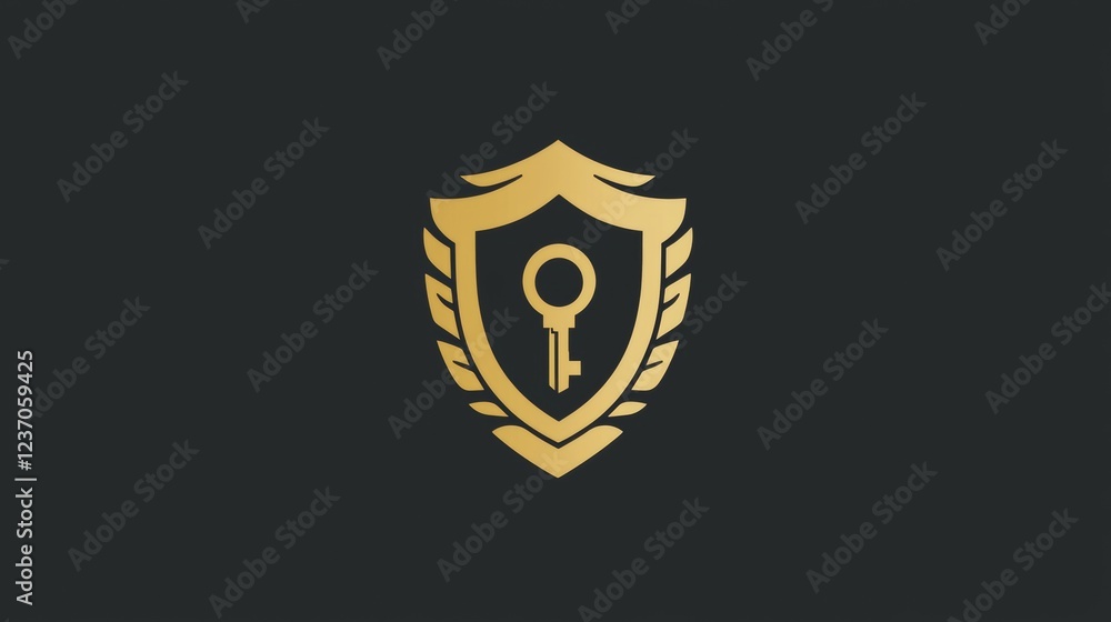 Golden shield emblem featuring a key symbolizing security and protection in a digital context. Generative AI Golden shield emblem featuring a key symbolizing security and protection in a digital context. Generative AI