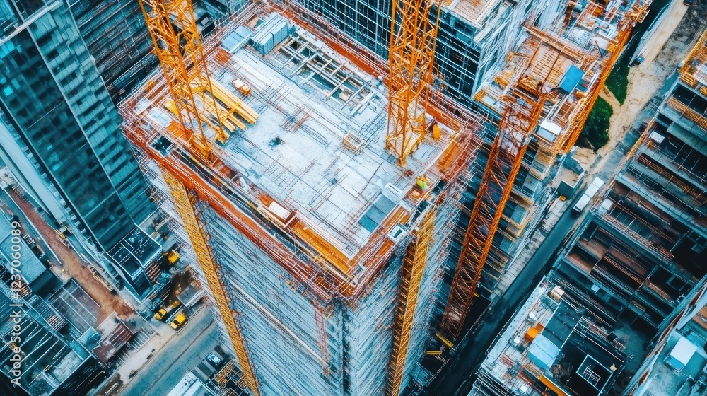 Fototapeta premium Aerial View of Skyscraper Construction Site