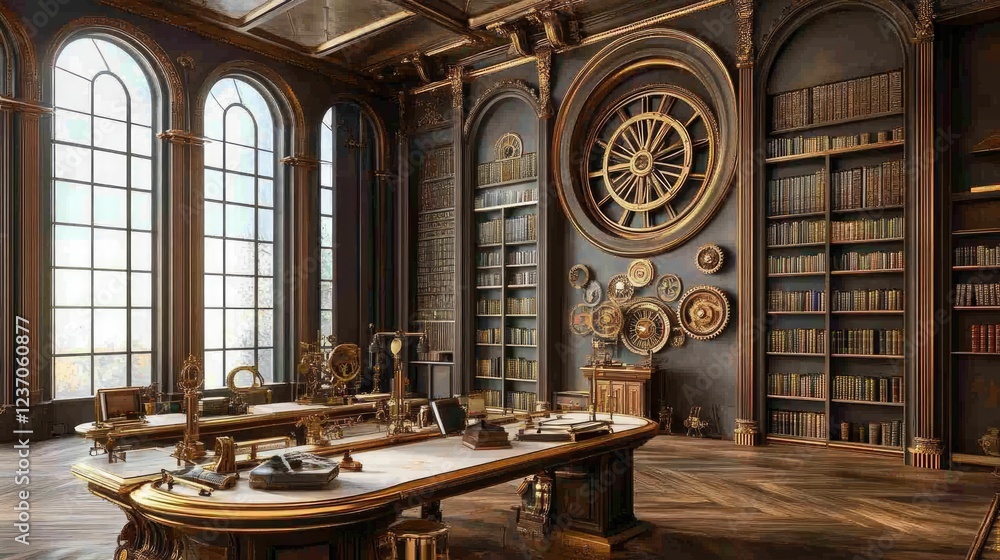 Obraz premium Grand Library With Ornate Furniture and Large Windows