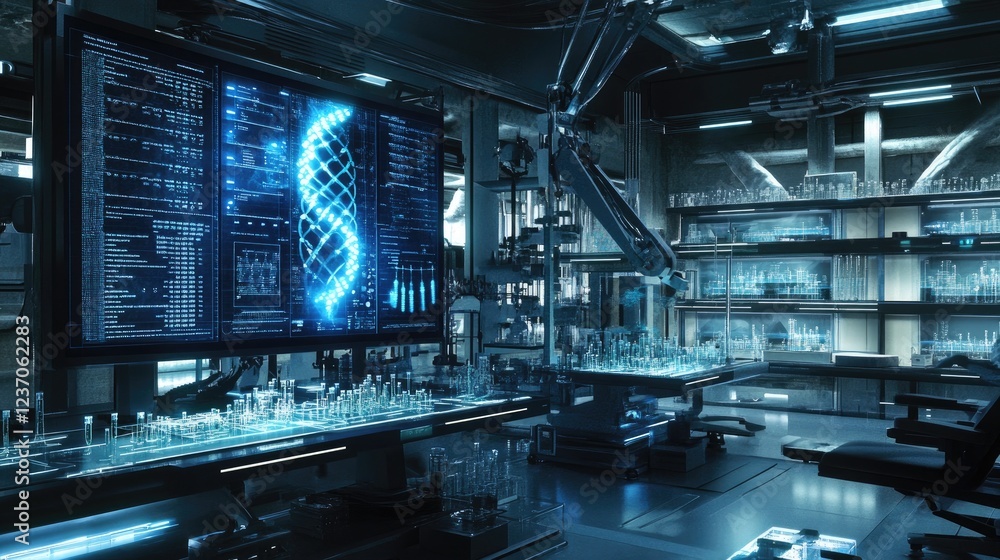 Futuristic Laboratory Shows Genetic Data Analysis Futuristic Laboratory Shows Genetic Data Analysis