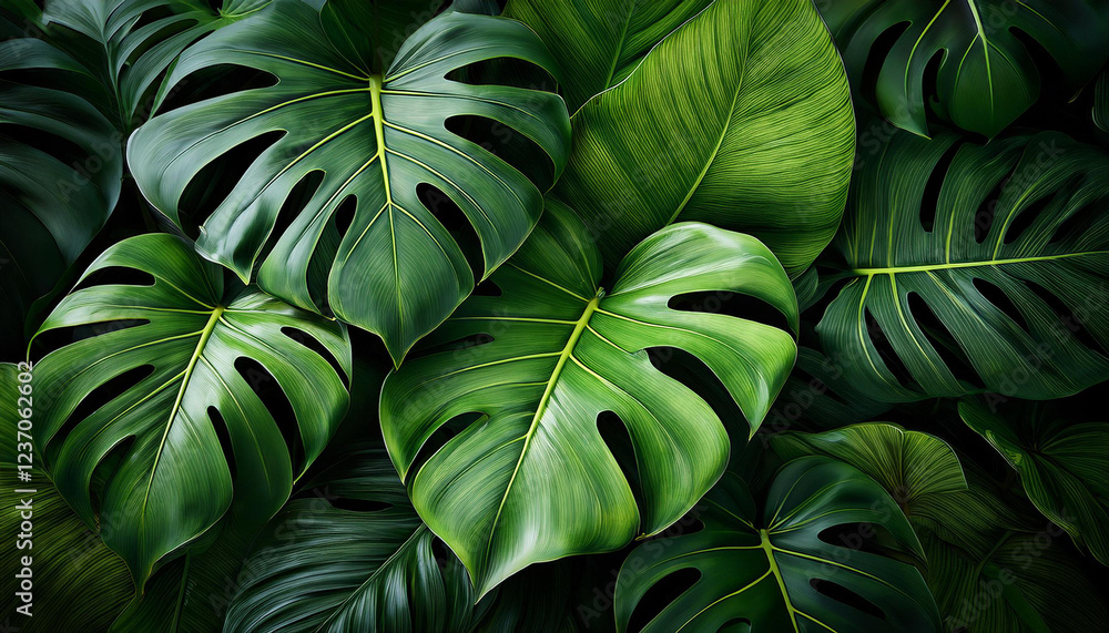 Fototapeta premium tropical plants history of inexperienced leaves of monstera plant leaf texture