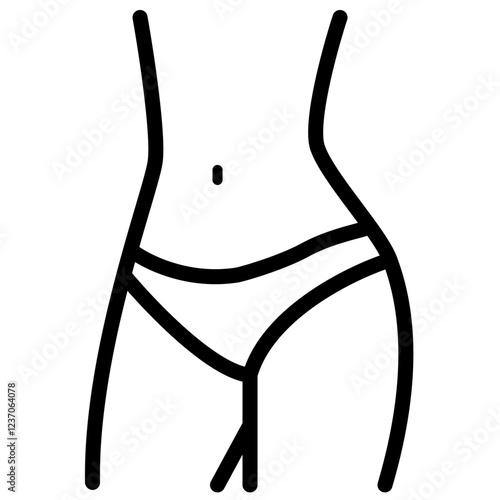 Minimalistic icon representing the lower body of a woman with well-defined waist, hips, and legs, symbolizing fitness and the concept of a slim, toned body, designed in simple black line art.