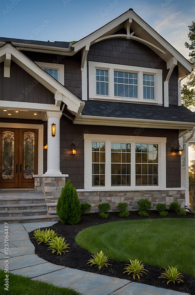 Obraz premium Luxury Modern Home Exterior: Elegant Design and Landscaping