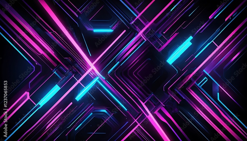 Fototapeta premium Neon Geometric Abstract: Vibrant Pink and Blue Lines Intersect