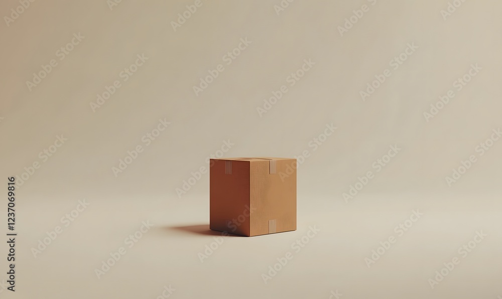 Obraz premium Cardboard box on beige background, simple product packaging, studio shot, e-commerce
