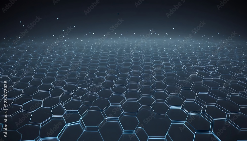 Naklejka premium Hexagonal Network: A Serene, Futuristic Digital Landscape