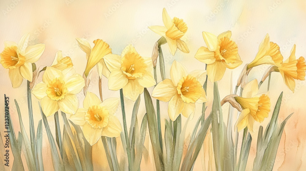 A Watercolor Painting of Daffodils in Bloom A Watercolor Painting of Daffodils in Bloom