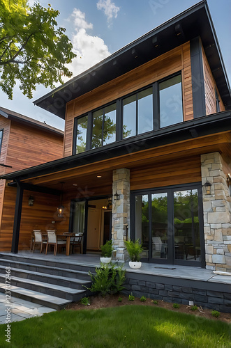 Wallpaper Mural Modern Wood and Stone House Exterior: Contemporary Home Design with Stunning Landscaping Torontodigital.ca