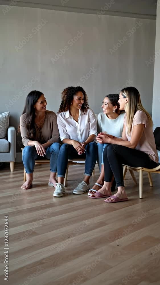 Friends share laughter and stories during a cozy gathering in a modern living space Friends share laughter and stories during a cozy gathering in a modern living space