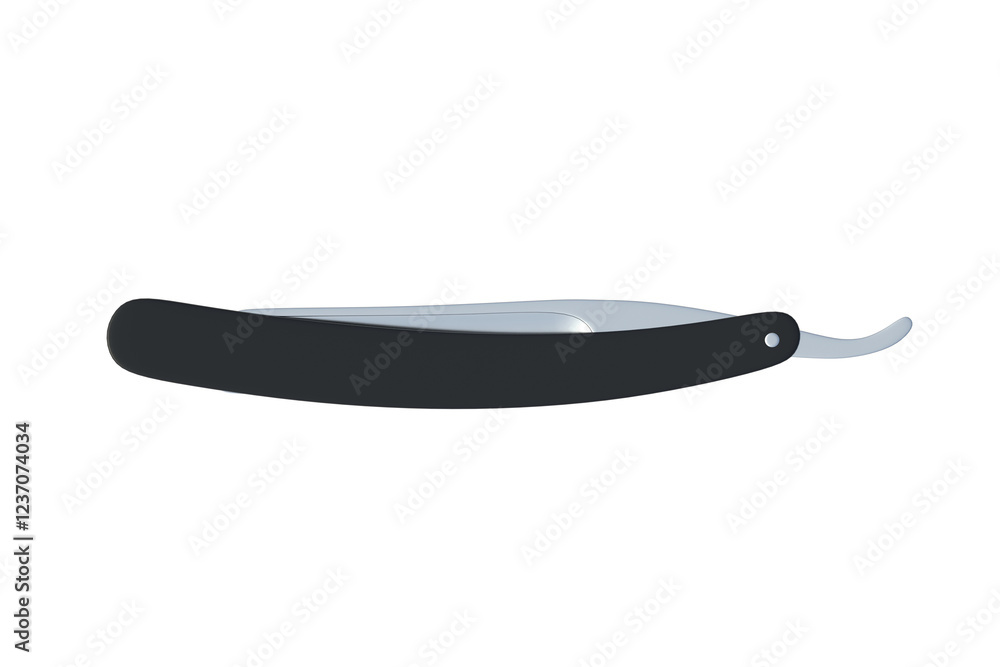 One straight razor for shaving isolated on white background. Barber tool. Barbershop accessory. Top view. 3d render One straight razor for shaving isolated on white background. Barber tool. Barbershop accessory. Top view. 3d render