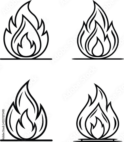  Fire Line Art Vector Design , Silhouette Art , Outline Drawing illustration with white Background