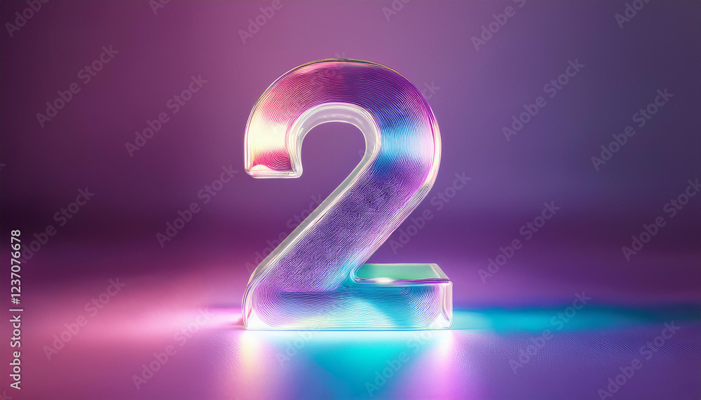Glossy number 2 two with iridescent hues. Modern design. Glossy number 2 two with iridescent hues. Modern design.