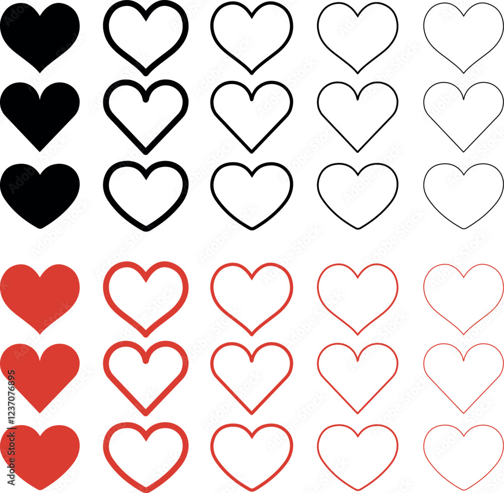 heart icon set black and red heart icon set black and red