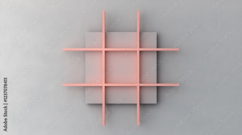 3d rendering of a square-shaped structure made up of six pink lines arranged in a grid-like pattern. the lines are evenly spaced and run horizontally across the square. 3d rendering of a square-shaped structure made up of six pink lines arranged in a grid-like pattern. the lines are evenly spaced and run horizontally across the square.