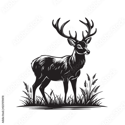 Deer silhouette icon line art style vector illustration