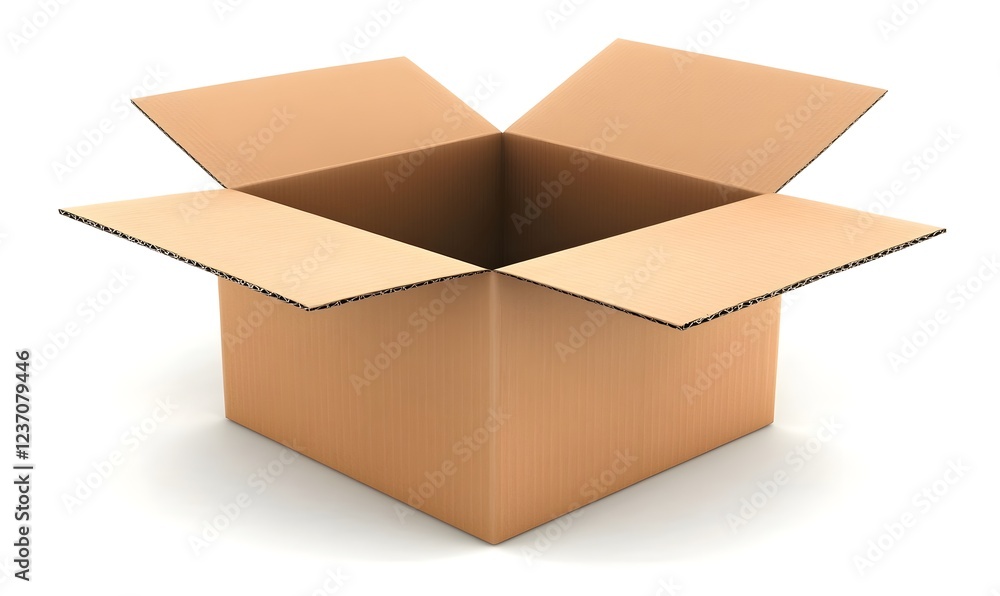 Open cardboard box, studio shot, white background, packaging concept Open cardboard box, studio shot, white background, packaging concept