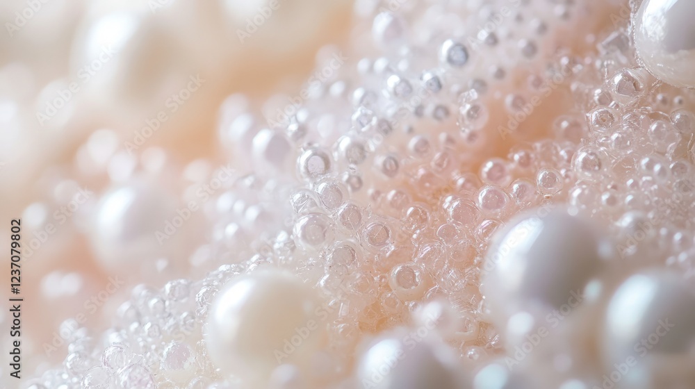 Close-Up of White Pearls and Bubbles on Soft Pink Background