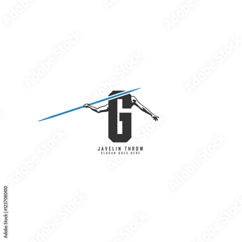 Letter G Athlete Javelin logo. Alphabet G Javelin Thrower Design Icon.