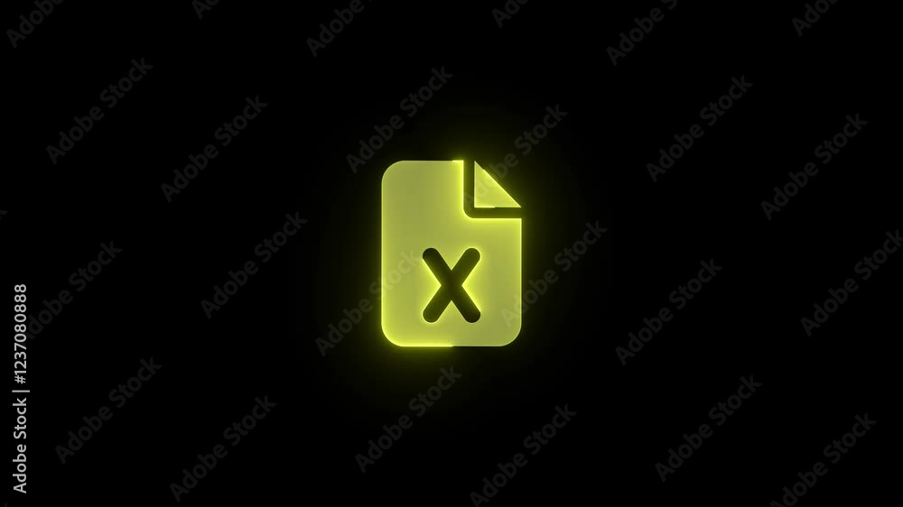 File excel icon yellow color glowing neon animation on black background File excel icon yellow color glowing neon animation on black background