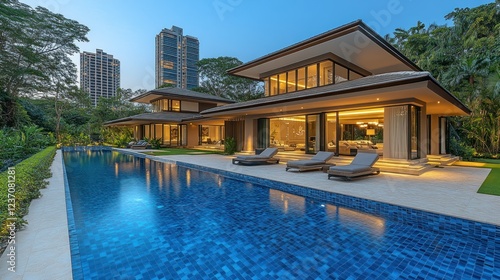 Luxury Villa with Infinity Pool and City Skyline View
