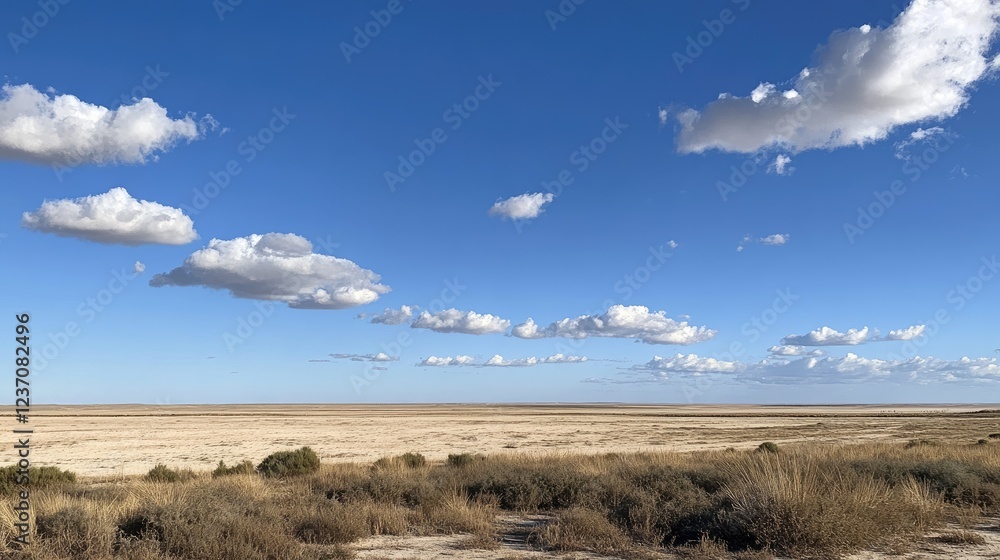 Expansive desert landscape under a mostly clear blue sky
