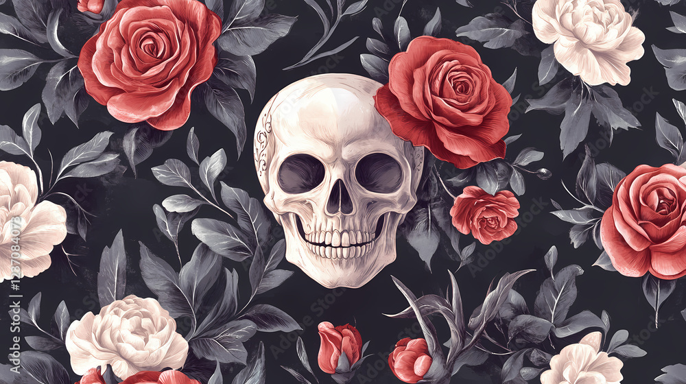 Floral skull pattern: add a touch of gothic elegance to your designs!. Gothic Elegance. Illustration Floral skull pattern: add a touch of gothic elegance to your designs!. Gothic Elegance. Illustration