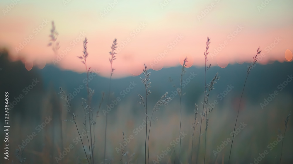 Serene Sunset Landscape Hazy Mountains in Soft Pink and Orange Hues Serene Sunset Landscape Hazy Mountains in Soft Pink and Orange Hues