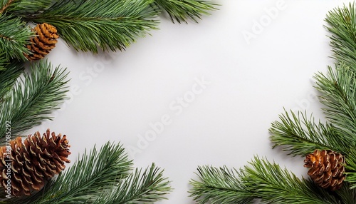 Wallpaper Mural christmas background with pine branches white background christmas foliage and cone branches Torontodigital.ca