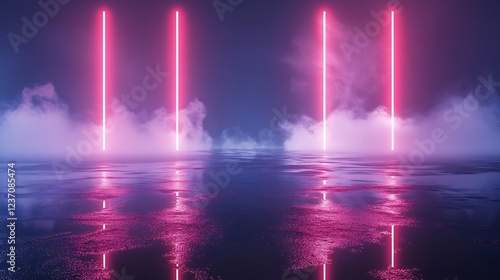 Wallpaper Mural Pink Neon Lights Reflecting on Still Water Torontodigital.ca