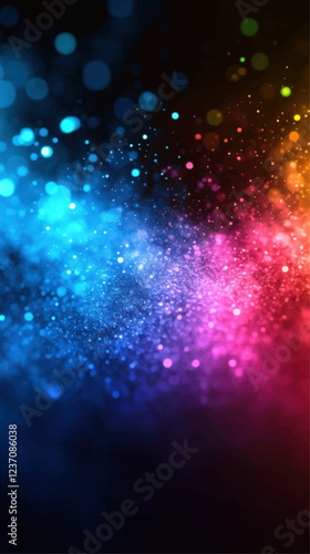 Stunning Multicolored Abstract Vector Image with Vibrant Bokeh and Light Particles in Blue, Pink, and Orange Hues on Black Background for Design Inspiration
