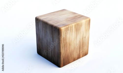 Wooden cube on white background, product display (1)