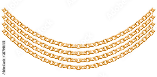Multilayer Trendy Gold Chains Necklace On White Background, Unique Fine Jewelry Vector Illustration.	