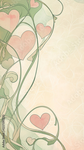 Obraz na płótnie Pink Valentine hearts with graceful curved vining lines w salonie