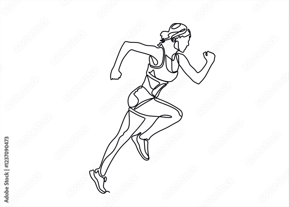 Fototapeta premium Woman Runner One Line Drawing. Running Abstract Minimal Drawing. Continuous One Line Woman Run Sport Illustration. Modern Trendy Contour Drawing