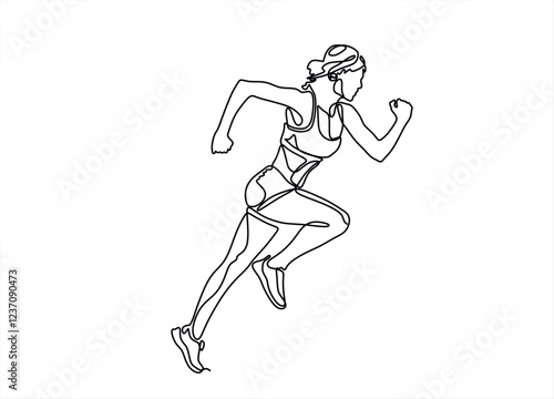 Woman Runner One Line Drawing. Running Abstract Minimal Drawing. Continuous One Line Woman Run Sport Illustration. Modern Trendy Contour Drawing