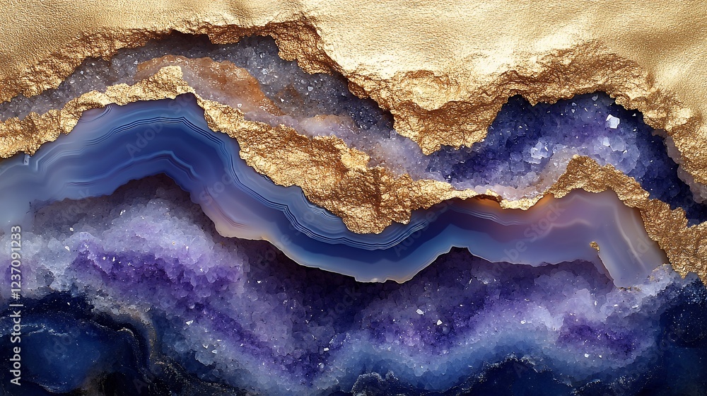 Obraz premium Amethyst Geode: Luxurious Gold and Purple Agate Art
