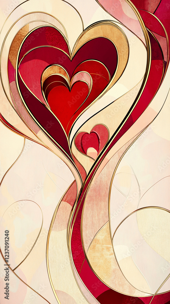 Valentine hearts with graceful curving lines