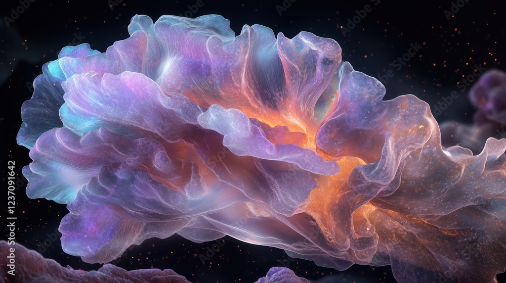 Naklejka premium Colorful cosmic cloud formation floating in a starry night background showcasing intricate details and vibrant colors
