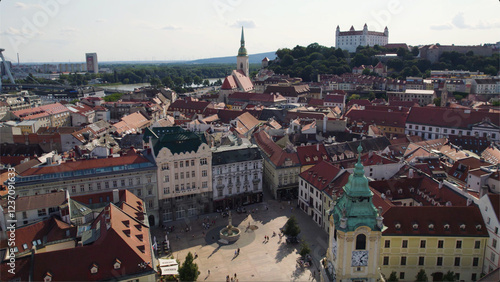 Canvas Print The main square in Bratislava, Slovakia, highlighting its historic architecture and vibrant urban life