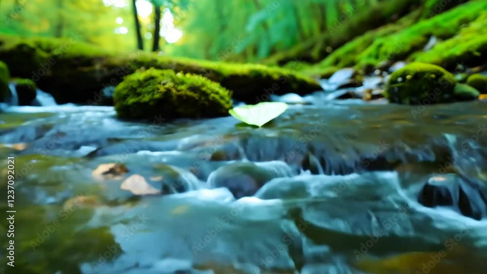 A solitary leaf drifts gently on the sparkling surface of a brook, carried by the current, while the soothing sound of flowing water creates a serene backdrop, inviting tranquility and reflection. A solitary leaf drifts gently on the sparkling surface of a brook, carried by the current, while the soothing sound of flowing water creates a serene backdrop, inviting tranquility and reflection.
