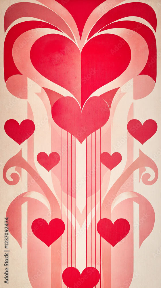 Symmetrical design of red hearts vertical