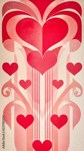 Symmetrical design of red hearts vertical