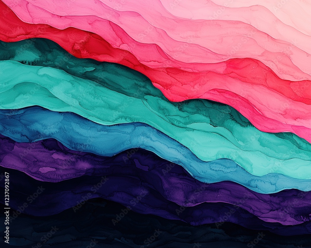 A vibrant abstract artwork showcasing layered waves of pink, turquoise, and purple, evoking a sense of fluidity and depth. A vibrant abstract artwork showcasing layered waves of pink, turquoise, and purple, evoking a sense of fluidity and depth.