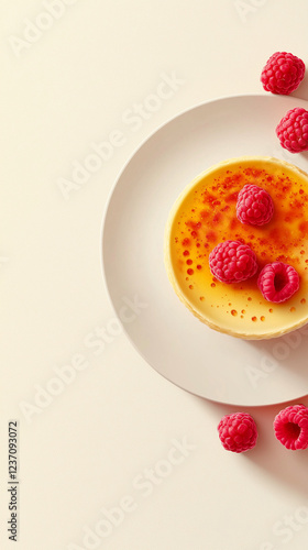 Obraz na płótnie Overhead creme brulee with raspberries and text space w salonie