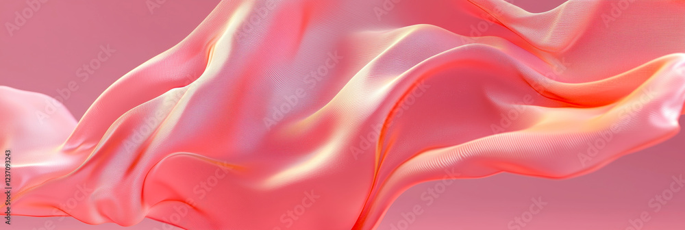 Obraz premium Elegant pink silk fabric flowing and waving in the air on pink background, luxurious textile and smooth satin cloth, 3d render illustration