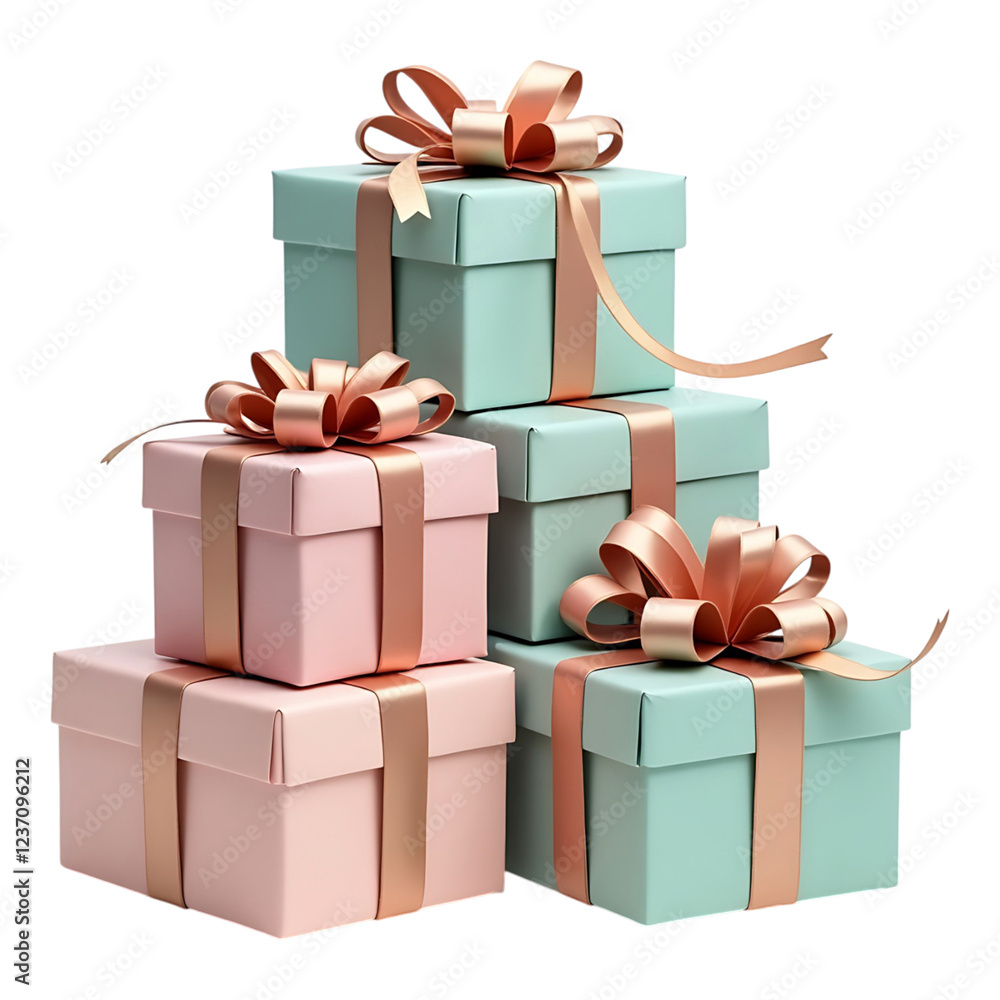Obraz premium Stack of Gift Boxes with Red Ribbons – Festive Present Packaging