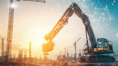 Excavator at Construction Site Modern Technology
