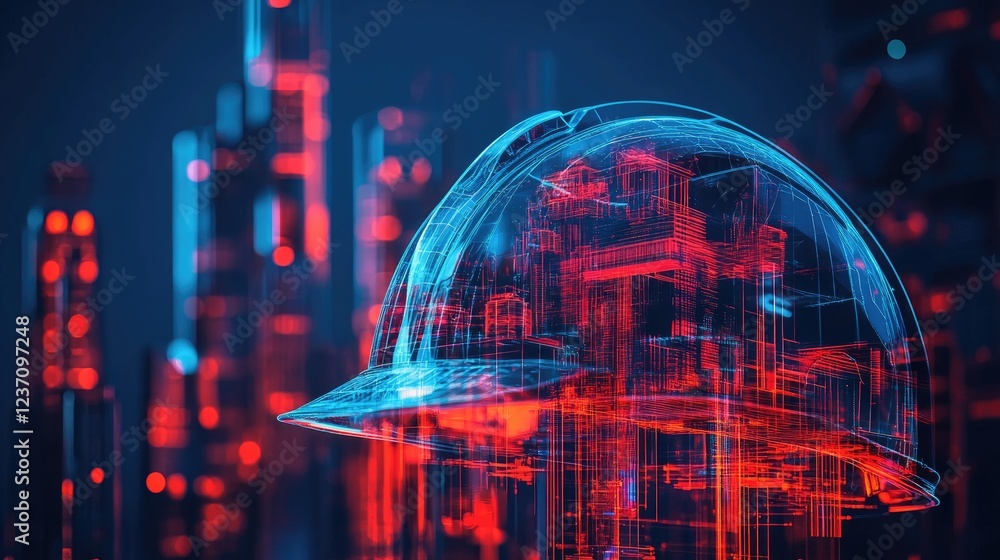 Fototapeta premium Transparent Hard Hat Encasing Cityscape Design