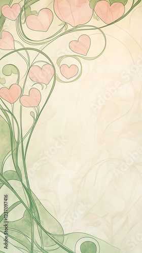 Obraz na płótnie Valentine background with green tendrils and pink hearts w salonie